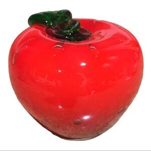 Vintage Mid Century Red Strawberry Art Blown Glass Paperweight Large Heavy